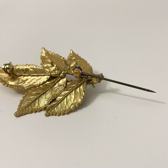 Vintage Leaf Flower Floral Rose Brooch Pin - Picture 11 of 16